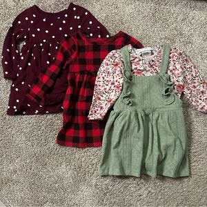 Set of Three Baby Dresses - Red, Burgundy, Green